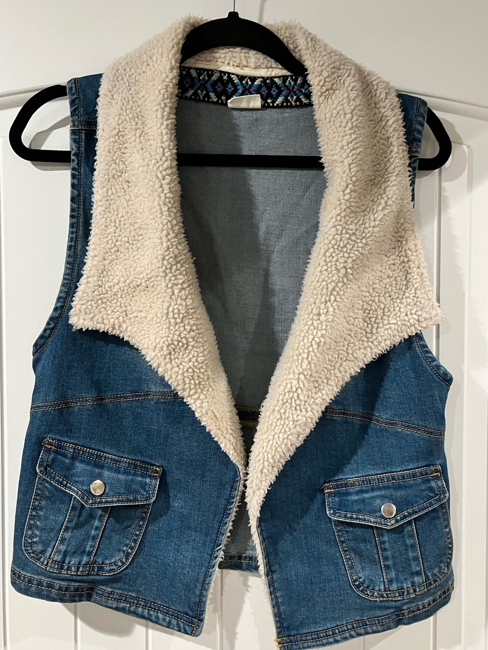 Denim Sherpa-Lined Vest - Blue/Cream Jean Jacket Vest